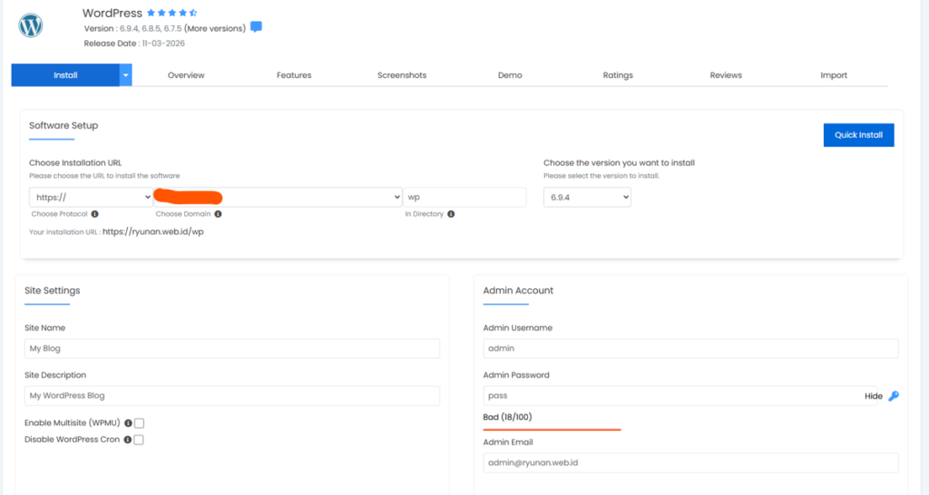 install wordpress softaculous 4